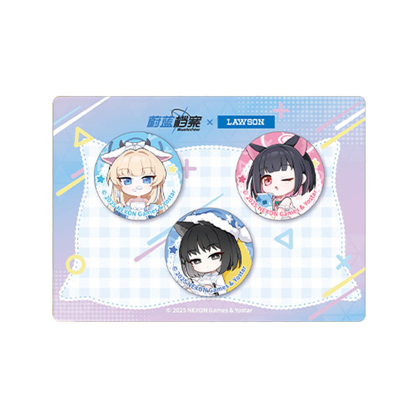 블루 아카이브 × 중국 로손 콜라보 2차 공식 정품 굿즈 미니 캔 뱃지 3종 세트 키쿄 & 토키 & 카즈사