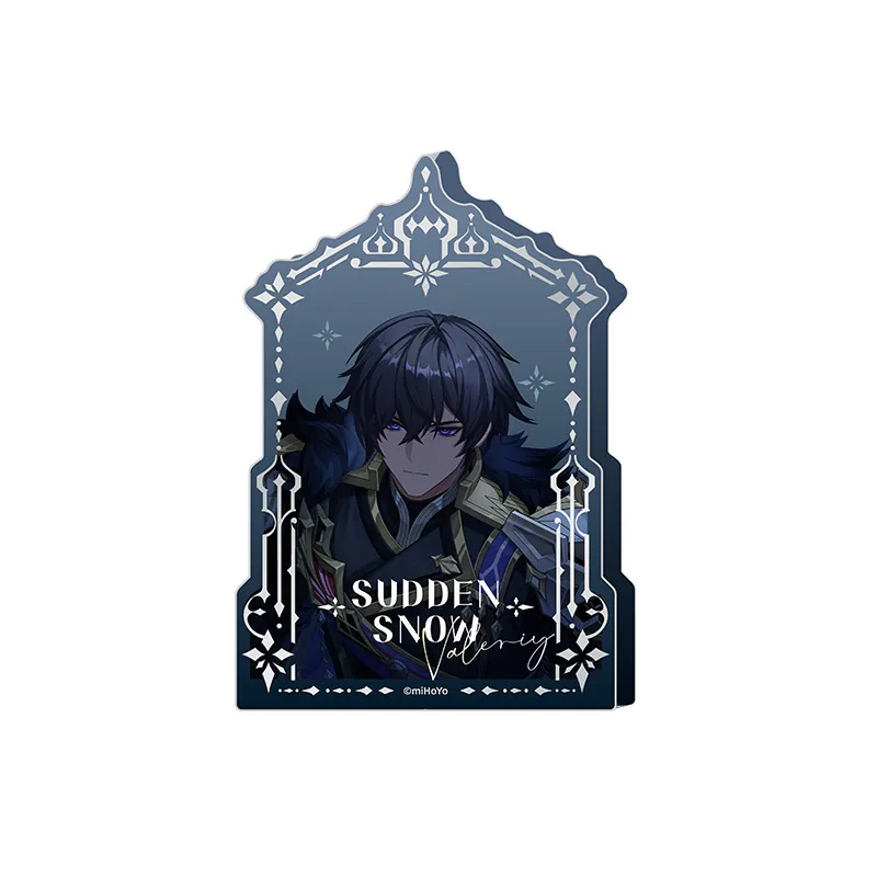 Valeriy acrylic block: portrait in a fur-trimmed dark uniform in a navy arched frame with the SUDDEN SNOW logo