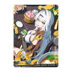Zenless Zone Zero SHININGSOUL R-219 card. Birthday artwork of Yixuan with a table of food and vegetables, framed by decorative lettering.