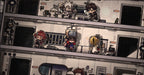 Close-up of the small chibi character pieces on the lab floors
