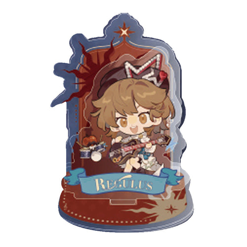 Regulus SD acrylic stand: chibi Regulus with a guitar in an arched starry frame with a blue name banner