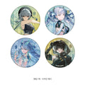 Lineup of all 4 character can badges: Sanhua, Jinhsi, Qingxiao and Jingran on calligraphy backgrounds