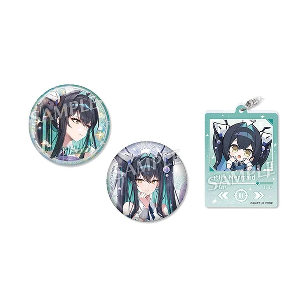 GODDESS OF VICTORY: NIKKE Little Mermaid Two badge finishes and one mini-character keychain — view 2