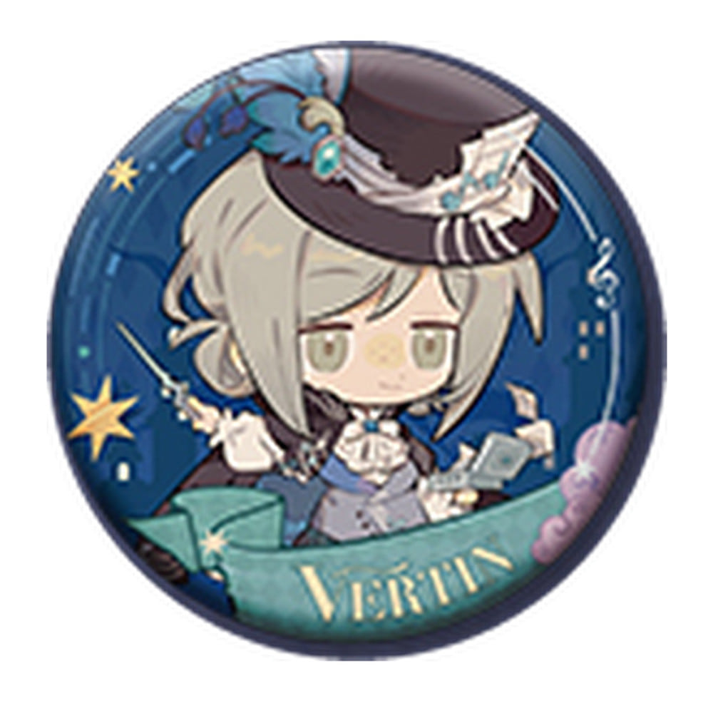 Round SD can badge: chibi Vertin in a top hat holding a baton, with a VERTIN ribbon on dark blue