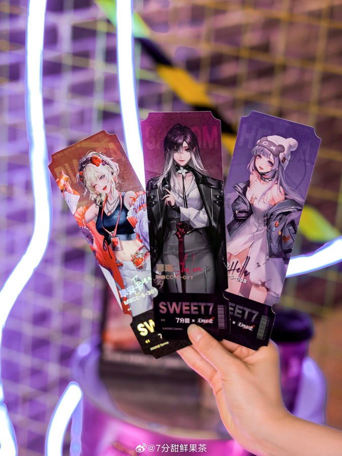 Path to Nowhere Official 7 Minutes Collab Goods. Shalom, Bianca, Ella Photo Card, Ticket, and Cup Set.