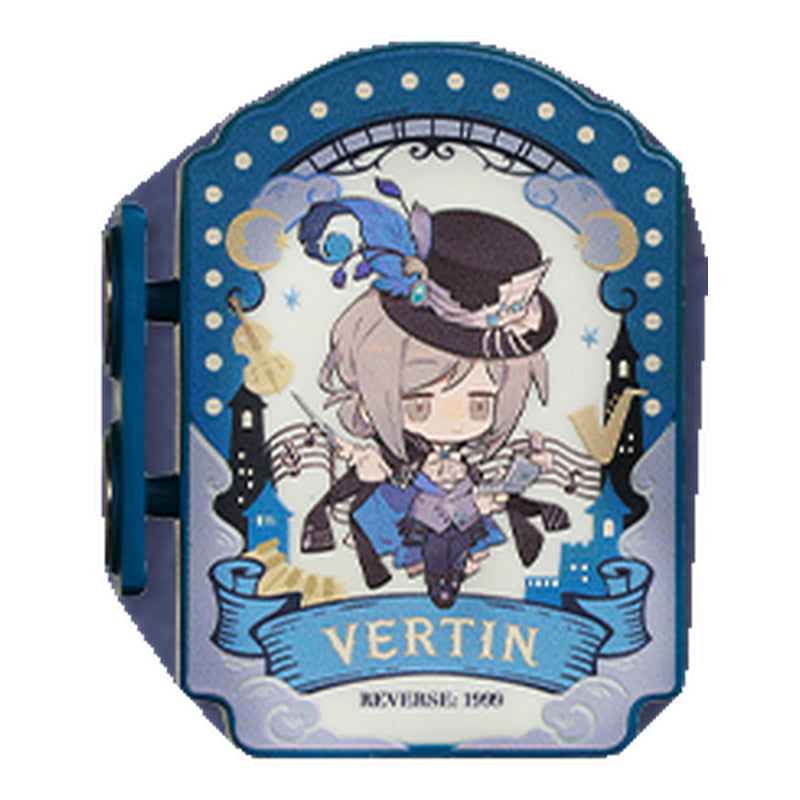 Vertin mini lightbox magnet: chibi Vertin in a top hat inside a blue theatre-sign-style frame