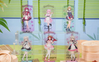 Group photo of six Starlight Dining acrylic stands with props; only the Kaede Takagaki stand is included