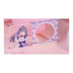 Tsubame Amaya magnet in two parts: clear illustration plate (left) and lavender plaid name frame (right)