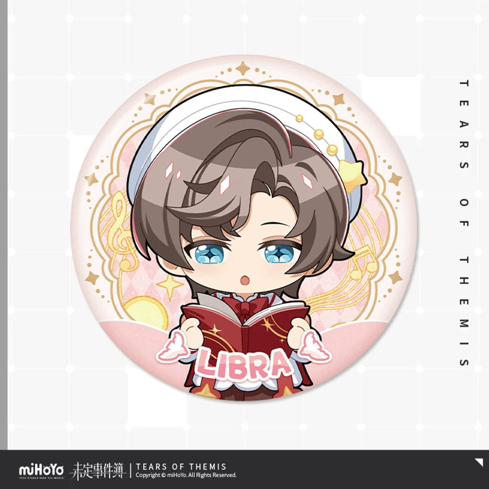 Tears of Themis · Stellis Serenade · 58 mm Chibi Badge · Artem Wing — product illustration and displayed design