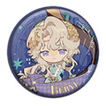 Round SD can badge: chibi Beryl in front of a harp, with a BERYL ribbon on blue-violet