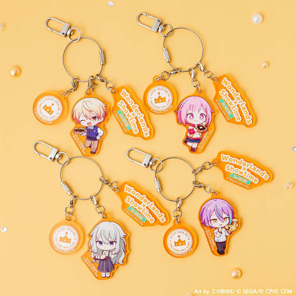 Wonderlands×Showtime acrylic charm assembly examples for the six-piece set.