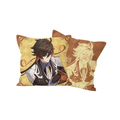 Zhongli filled cushion front and line-art back: Zhongli adjusting his glove on gold diamond checks