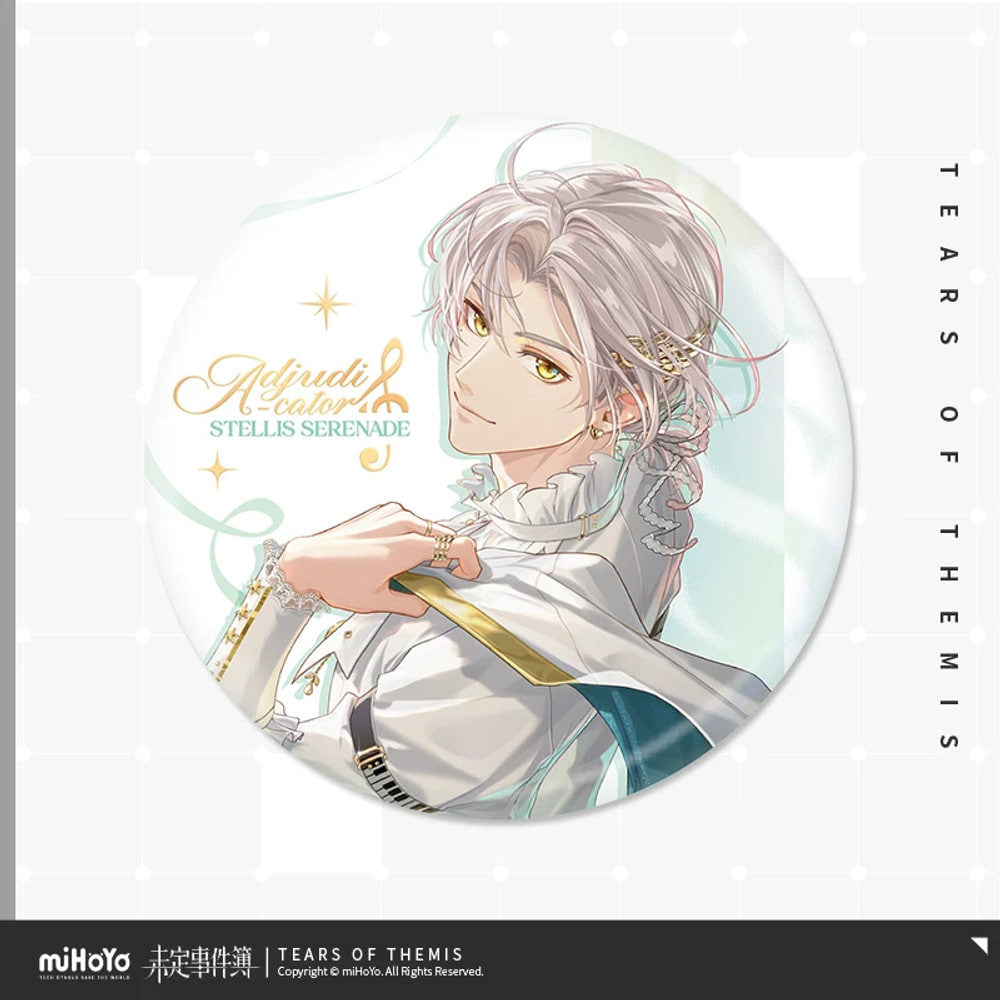 未定事件簿 · Stellis Serenade · 75mm缶バッジ · 森月黎 — 商品イラストと掲載デザイン