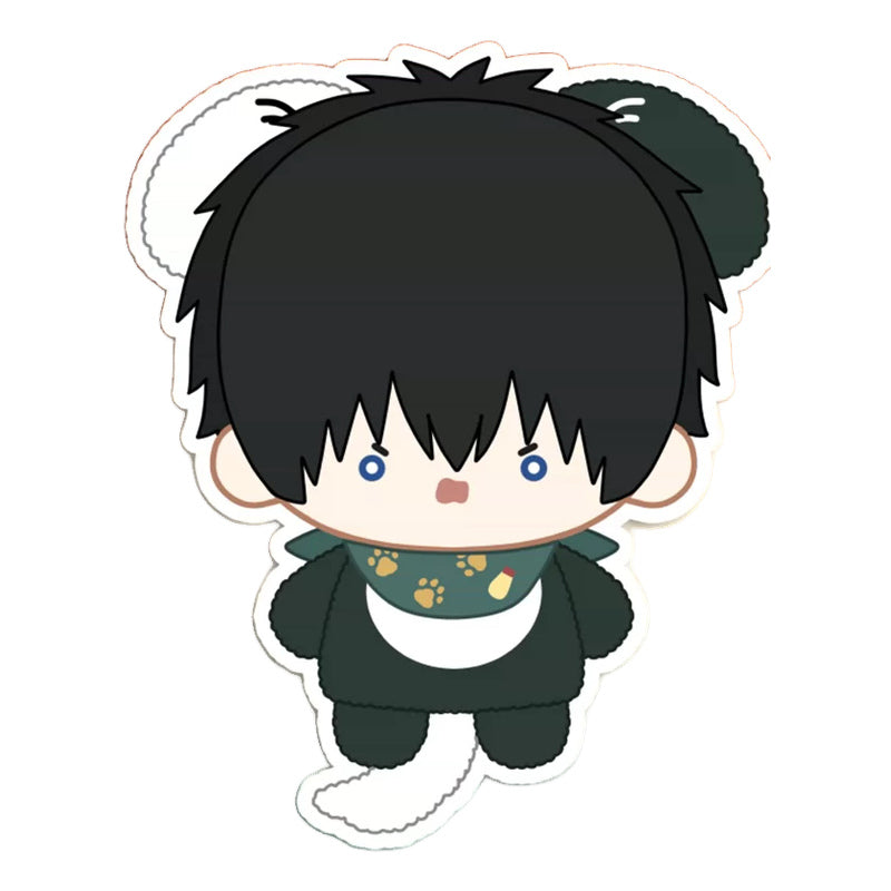 Toshiro Hijikata design in a dark green round-ear outfit with a bandana showing paw prints and a mayonnaise bottle