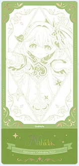 Nahida design: line-art ticket in light green with gold foil and a name banner