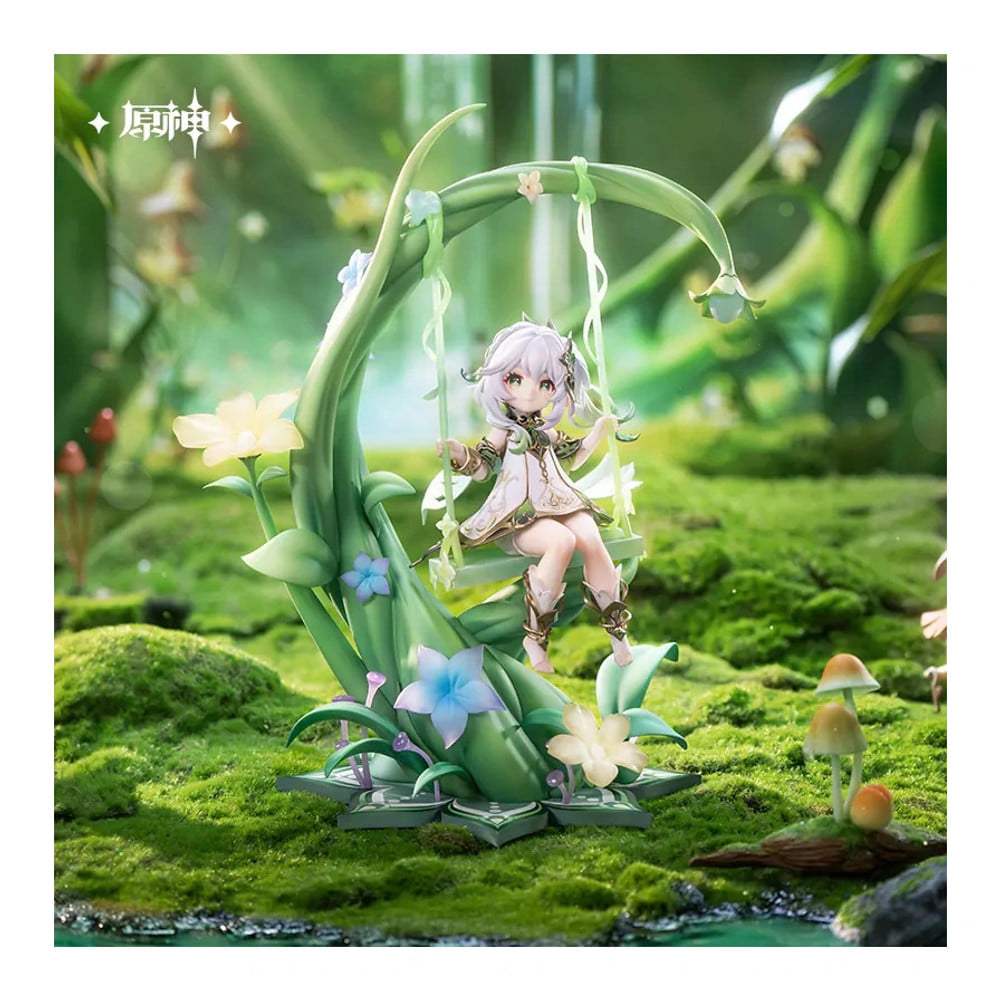 Nahida figure on a vine swing, displayed on moss in a forest scene