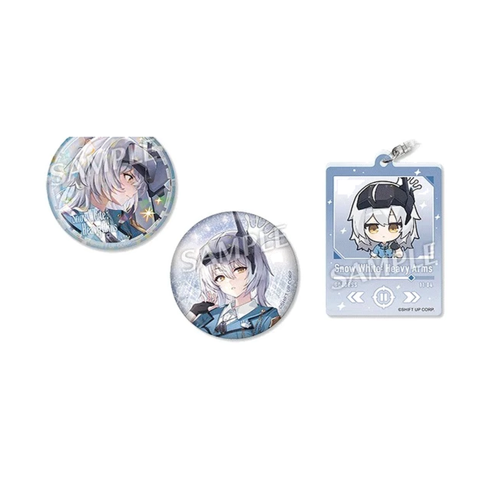 GODDESS OF VICTORY: NIKKE Snow White: Heavy Arms Two badge finishes and one mini-character keychain — view 1