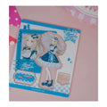 Acrylic stand parts on the printed sheet: Hiro Shinosawa figure in a blue lolita dress, base and signature plate