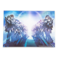 Landscape acrylic art panel: Shiny Colors idols in black tactical-style outfits in two rows facing a bright light