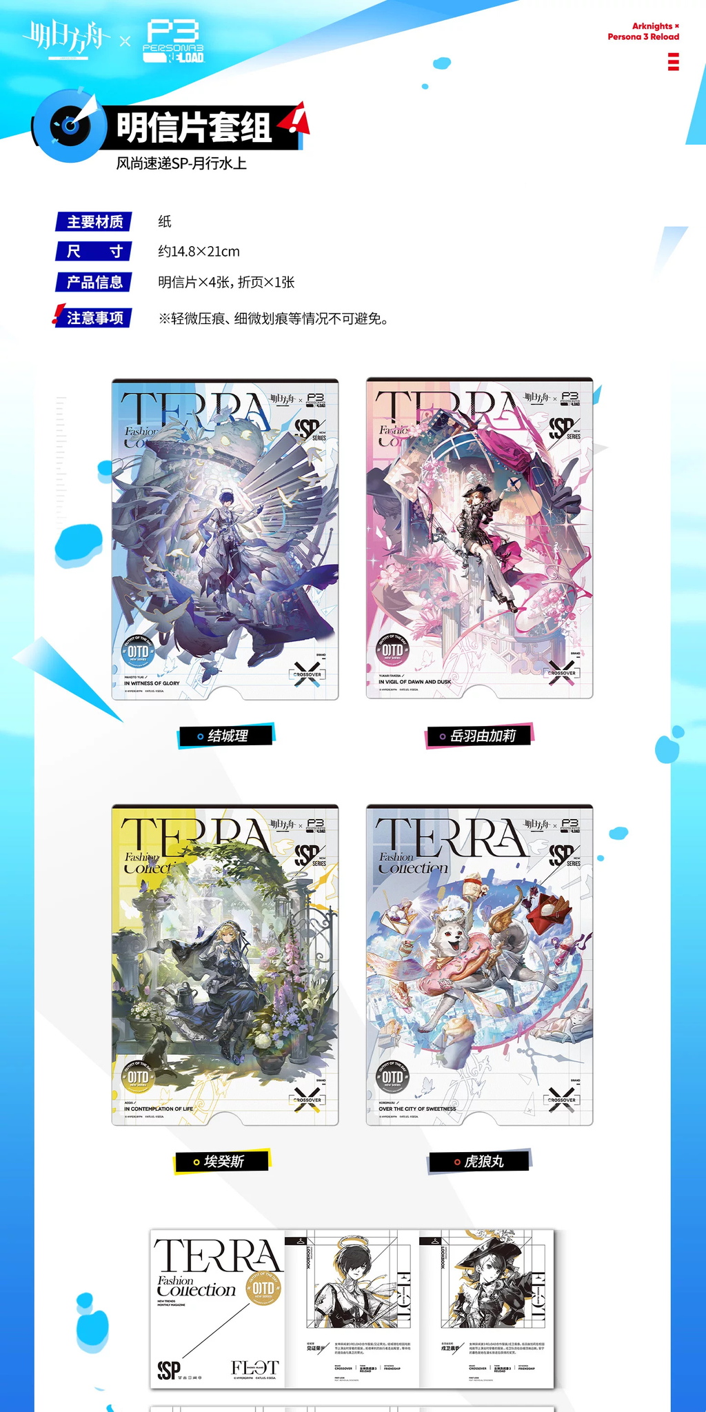 Original specification and artwork guide for the four fashion postcards and folded insert