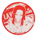 LAYER mirror button badge: silver line art of LAYER on red, with the RAS logo and "Ba.&Vo."