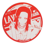 LAYER mirror button badge: silver line art of LAYER on red, with the RAS logo and "Ba.&Vo."