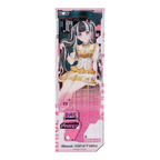 PAREO acrylic laser ticket in pink: PAREO seated on a wire-frame cube, holding a lock of her twin-tailed hair