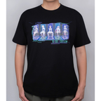 Black RAISE A SUILEN T-shirt worn, front print of the five members on neon cubes