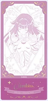 Columbina design: line-art ticket in magenta with gold foil and a name banner
