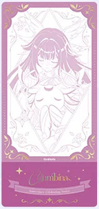 Columbina design: line-art ticket in magenta with gold foil and a name banner