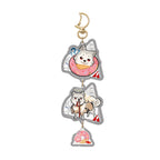 Koromaru chibi acrylic chain keychain with three charms and a crescent-shaped clip