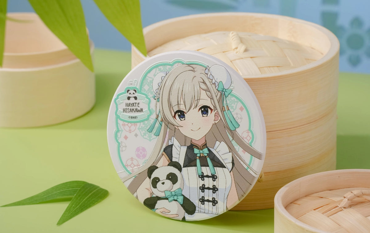 Hayate Hisakawa coaster leaning against bamboo steamers (props not included)