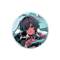 Lohen Type B round badge: Lohen smiling with a gloved hand raised, in teal and coral tones with his signature