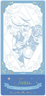 Furina design: line-art ticket in blue with gold foil and a name banner