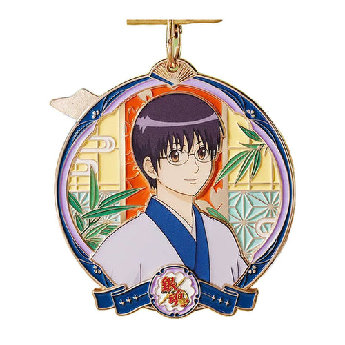 Shinpachi Shimura medal with bamboo leaves, a lavender inner ring, a blue ribbon and a gold ribbon and ring on top