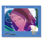 Example 08: hooded Rai Komazawa resting his chin on his hand in a blue landscape frame