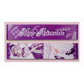 Both sides of the Mao Arimura muffler towel: purple name side and full-length lolita-outfit illustration