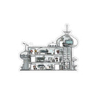 Laplace acrylic maze Vol. 1: cutaway lab building with chibi characters on three floors and an elevator