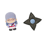 Ayame Sarutobi plush badge with a grey shuriken plush badge