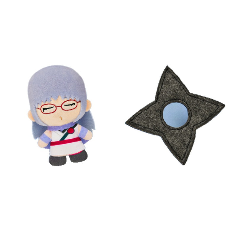 Ayame Sarutobi plush badge with a grey shuriken plush badge