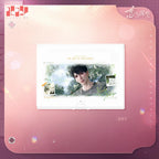 White Caleb expanding file folder with a rectangular character image and elastic-band closure.
