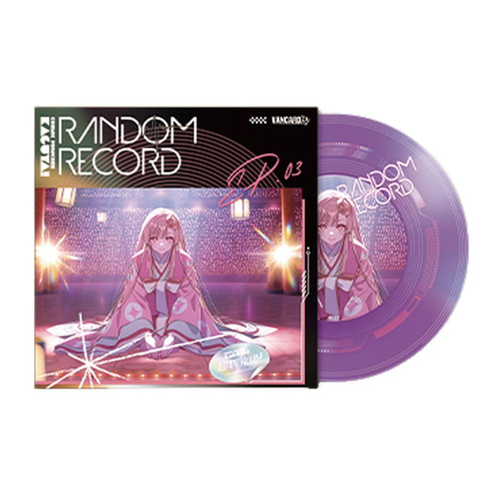 Design 02: RANDOM RECORD EP.03 jacket art of Kaguya in a pink kimono, with the purple translucent disc