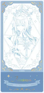 Anastasya design: line-art ticket in pale blue with gold foil and a name banner