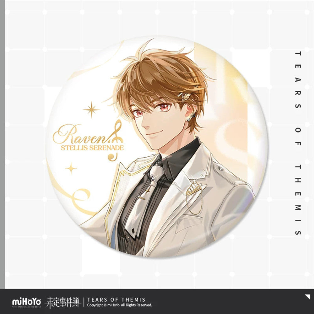 未定事件簿 · Stellis Serenade · 75mm缶バッジ · 水無瀬夏彦 — 商品イラストと掲載デザイン