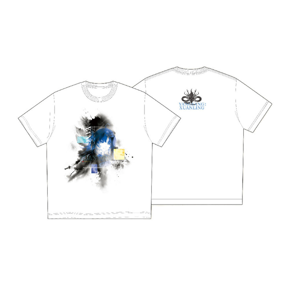 Illustration of the white T-shirt, front and back: ink-wash Yangyang: Xuanling print and a dragon emblem with lettering
