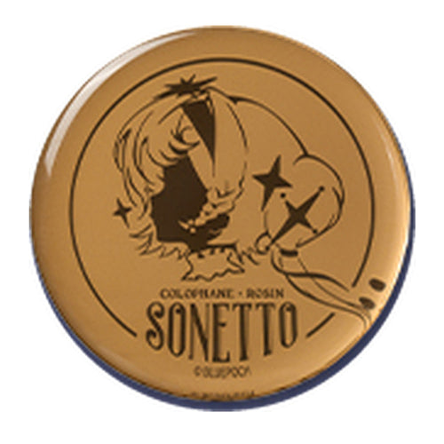 Round amber acrylic block with a silhouette portrait of Sonetto and the text COLOPHANE · ROSIN SONETTO