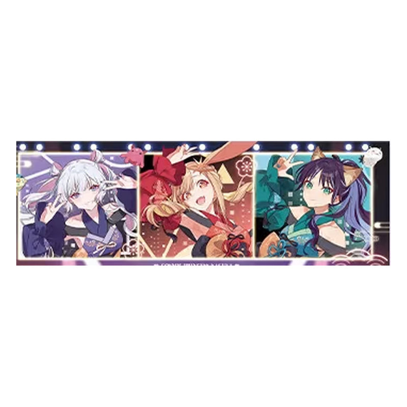Horizontal ticket with Yachiyo, Kaguya and Iroha side by side in three panels