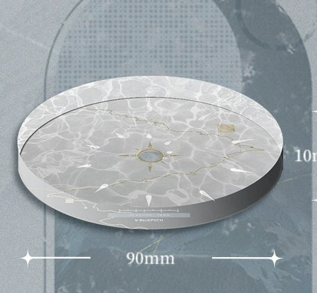 Clear wave-pattern acrylic record weight, 90 mm across and 10 mm thick