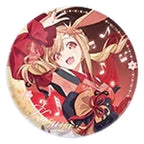 Kaguya with rabbit ears and a red outfit on a red background with music notes