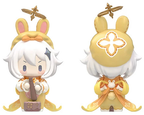 Front and back views: the back of the hood has a flower motif and a tail